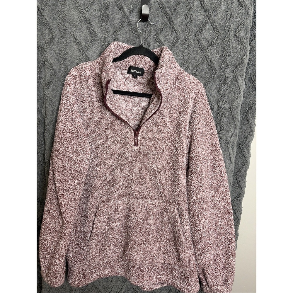 Zenana Sherpa Pullover Fleece Women's Large Dusty rose 1/4 Zip Sweatshirt EUC